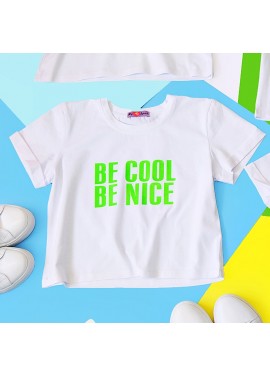 Футболка кроп-топ белая BE COOL салатовая